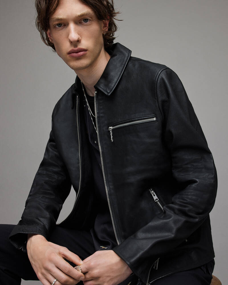 Chaquetas Allsaints Brett Cuero Hombre Negros | CT0486259