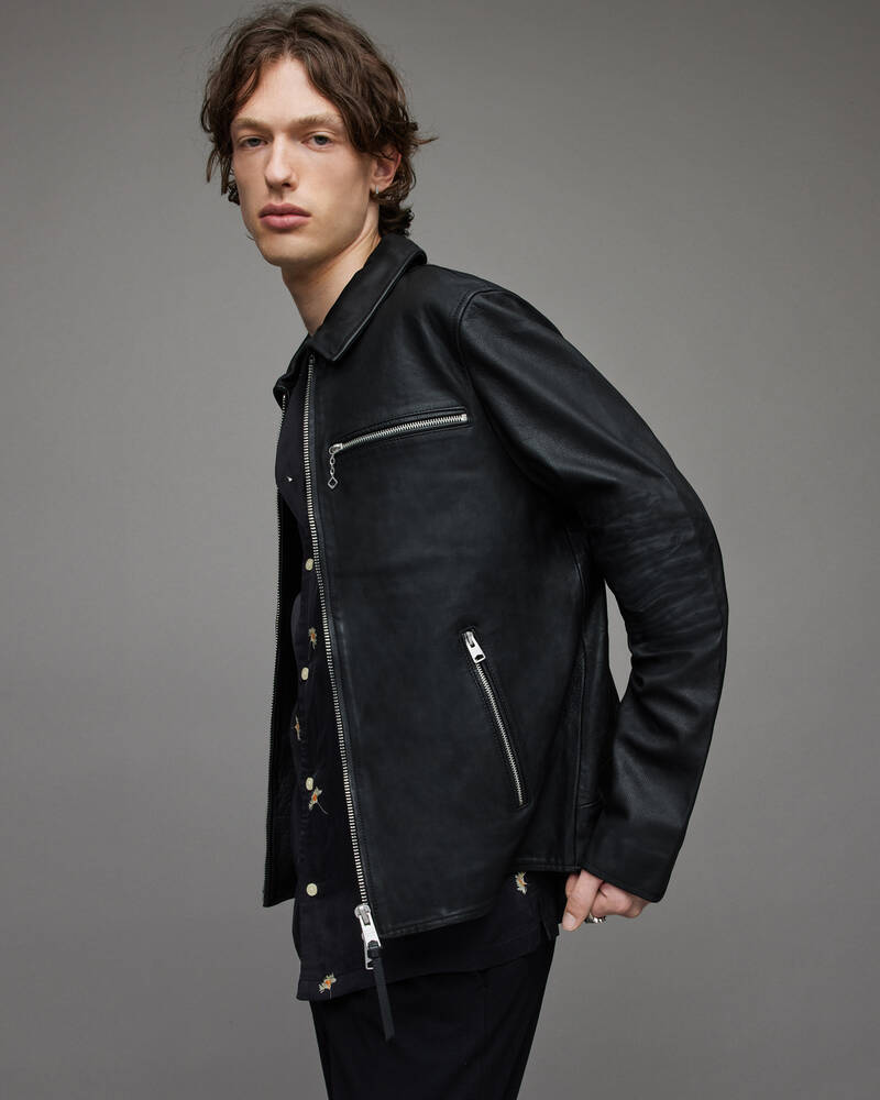 Chaquetas Allsaints Brett Cuero Hombre Negros | CT0486259