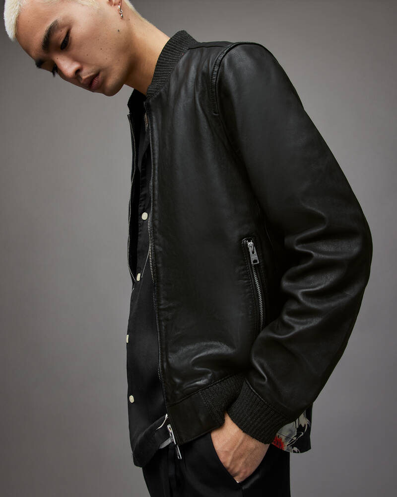 Chaquetas Allsaints Cahill Cuero Bomber Hombre Negros | ZI7163048