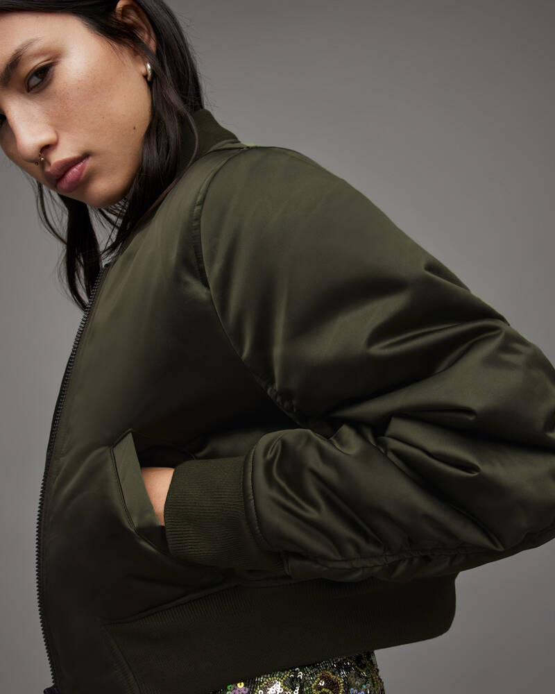 Chaquetas Allsaints Calie Cropped Bomber Mujer Kaki Verdes | AN7920163