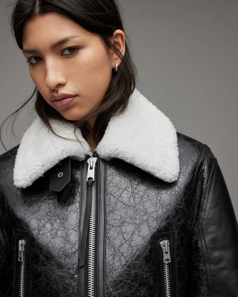 Chaquetas Allsaints Calvert Shearling Flying Mujer Negros Blancos | TF5301648