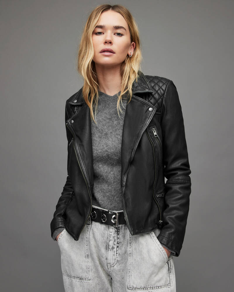 Chaquetas Allsaints Cargo Cuero Ciclismo Mujer Negros Grises | WE9243150