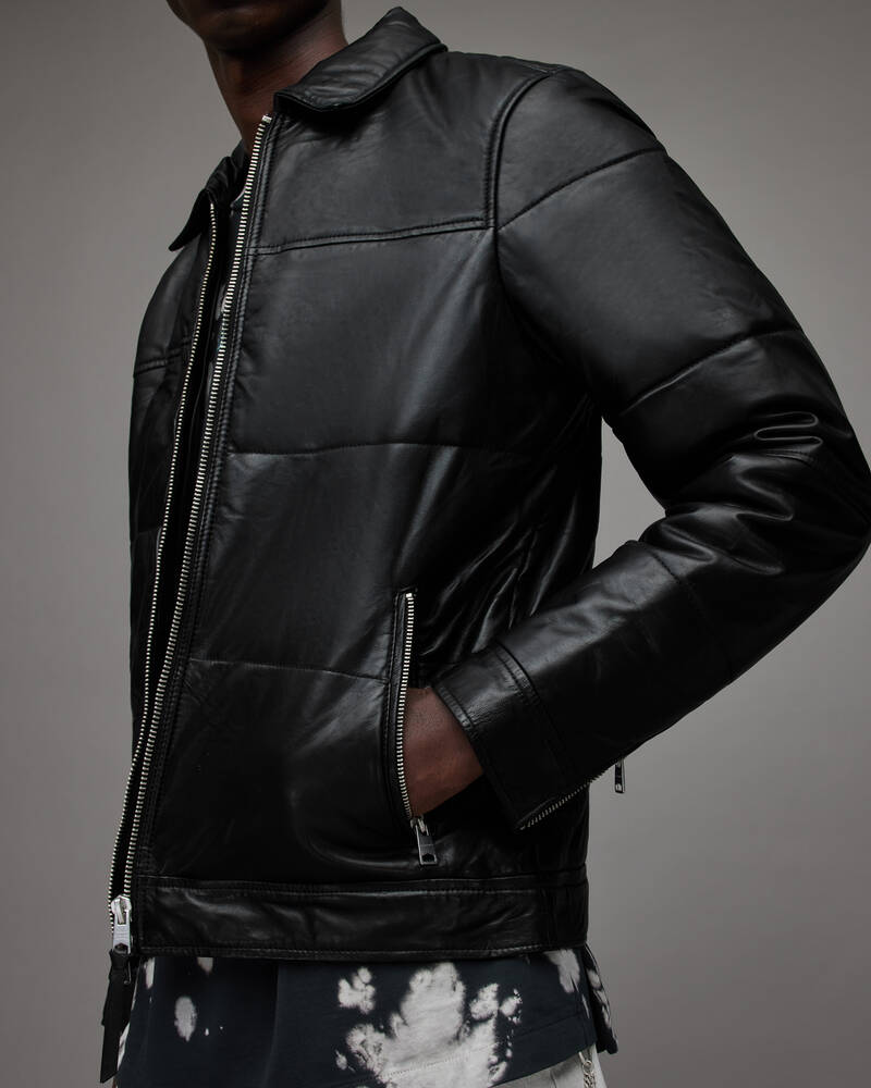 Chaquetas Allsaints Cobb Cuero Puffer Hombre Negros | YB4361870