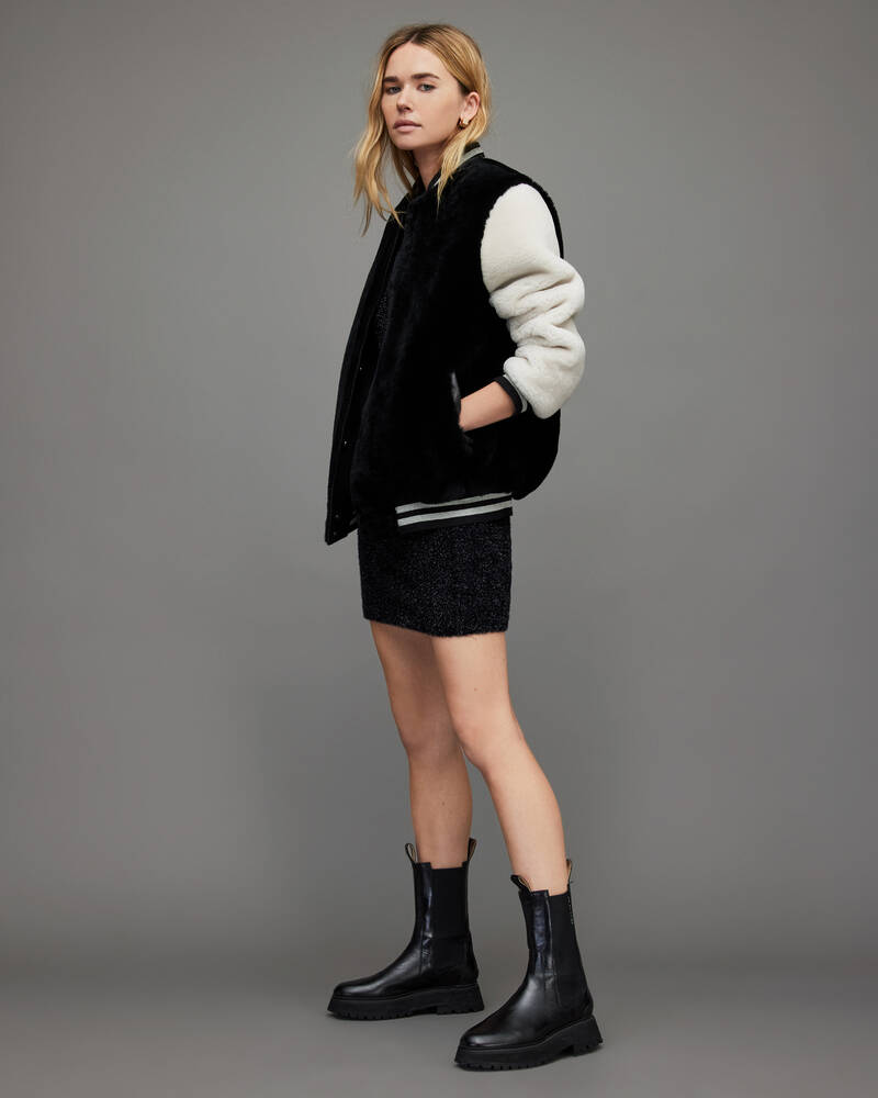 Chaquetas Allsaints Dinah Shearling Baseball Mujer Negros Blancos | ZX0739416