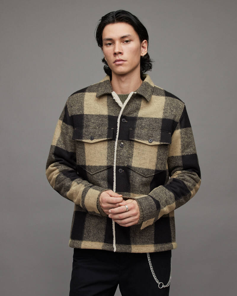 Chaquetas Allsaints Drexel Checked Sherpa Forro Hombre Ecru | JV4539861