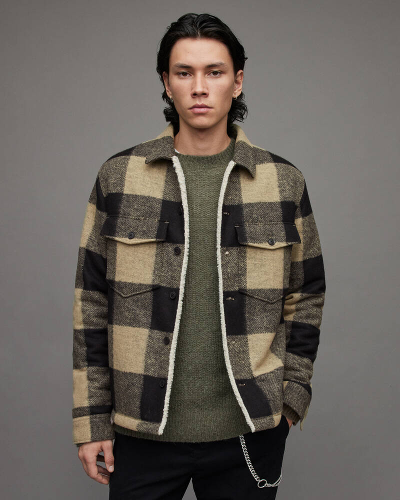 Chaquetas Allsaints Drexel Checked Sherpa Forro Hombre Ecru | JV4539861