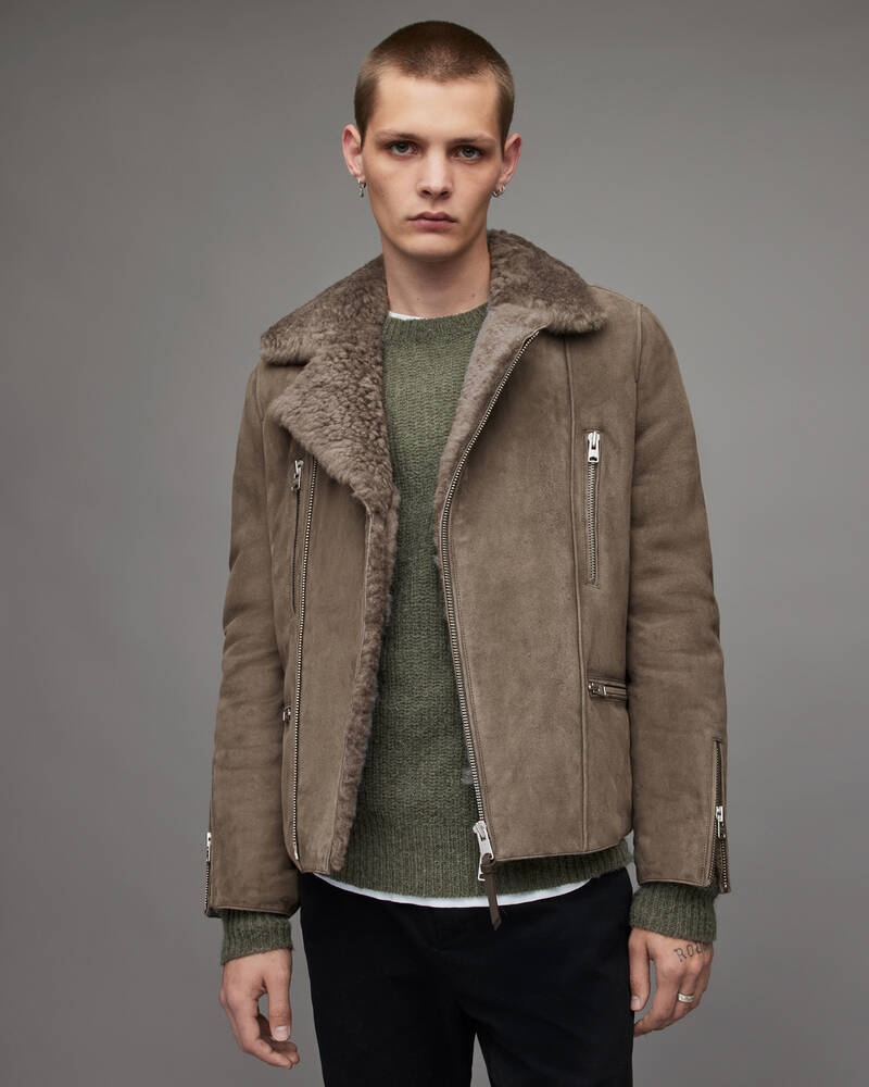 Chaquetas Allsaints Dylan Shearling Ciclismo Hombre Grises | NQ6175438