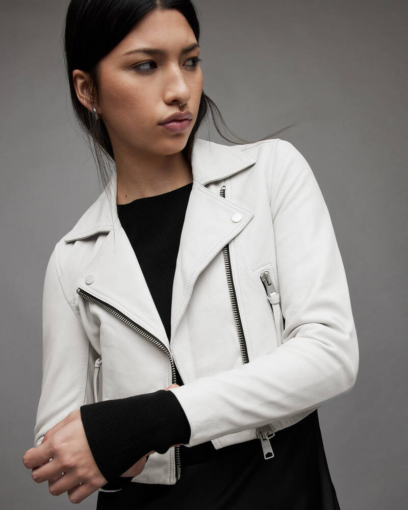 Chaquetas Allsaints Elora Cuero Ciclismo Mujer Blancos | QV5043879