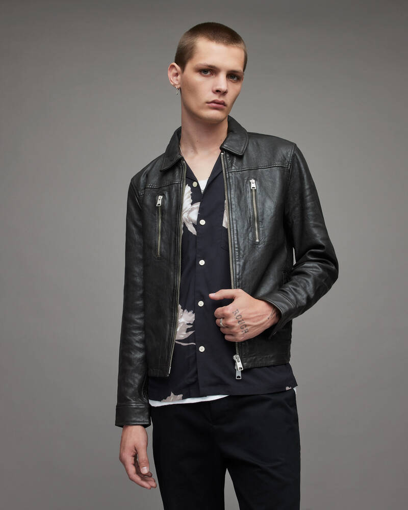 Chaquetas Allsaints Foster Cuero Hombre Negros | UR4803751