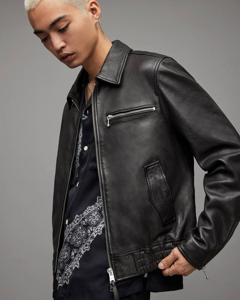 Chaquetas Allsaints Gino Cuero Hombre Negros | GV5213964