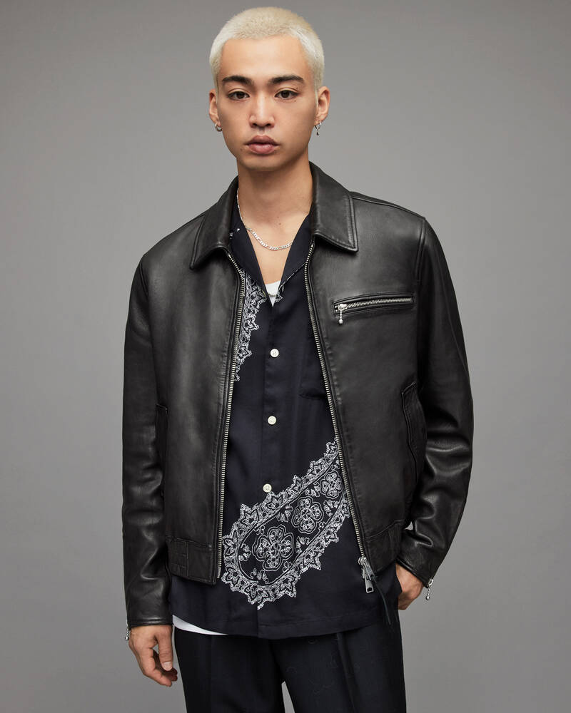 Chaquetas Allsaints Gino Cuero Hombre Negros | GV5213964