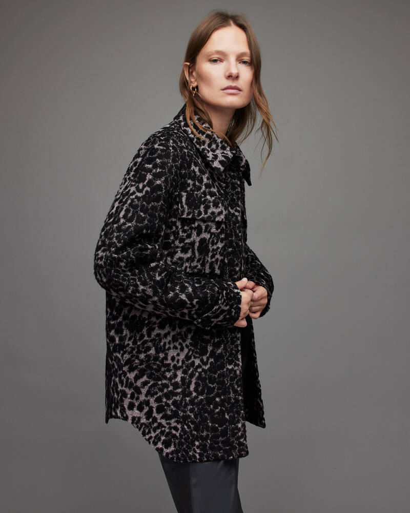 Chaquetas Allsaints Jessa Leopard Mujer Negros Blancos | FO9608754