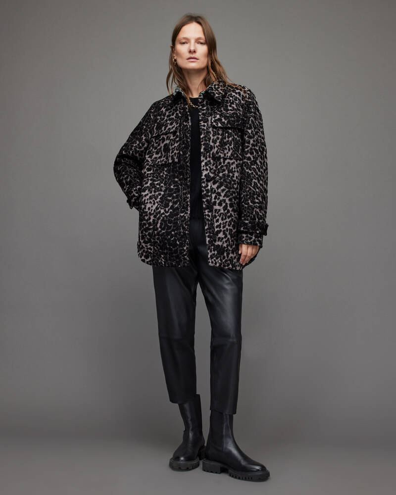 Chaquetas Allsaints Jessa Leopard Mujer Negros Blancos | FO9608754