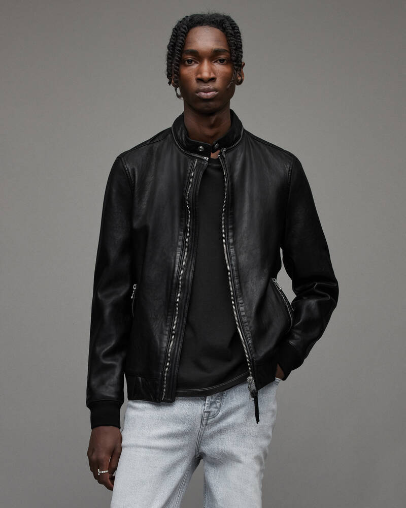 Chaquetas Allsaints Morris Cuero Bomber Hombre Negros | RG8572613