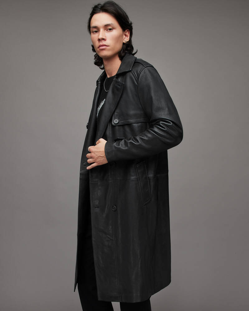 Chaquetas Allsaints Oken Cuero Trench Hombre Negros | WZ4758092