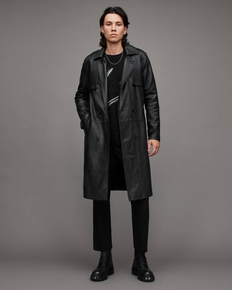 Chaquetas Allsaints Oken Cuero Trench Hombre Negros | WZ4758092