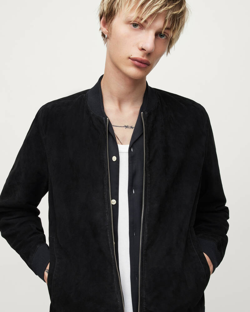 Chaquetas Allsaints Ronan Gamuza Bomber Hombre Negros | FB6014895