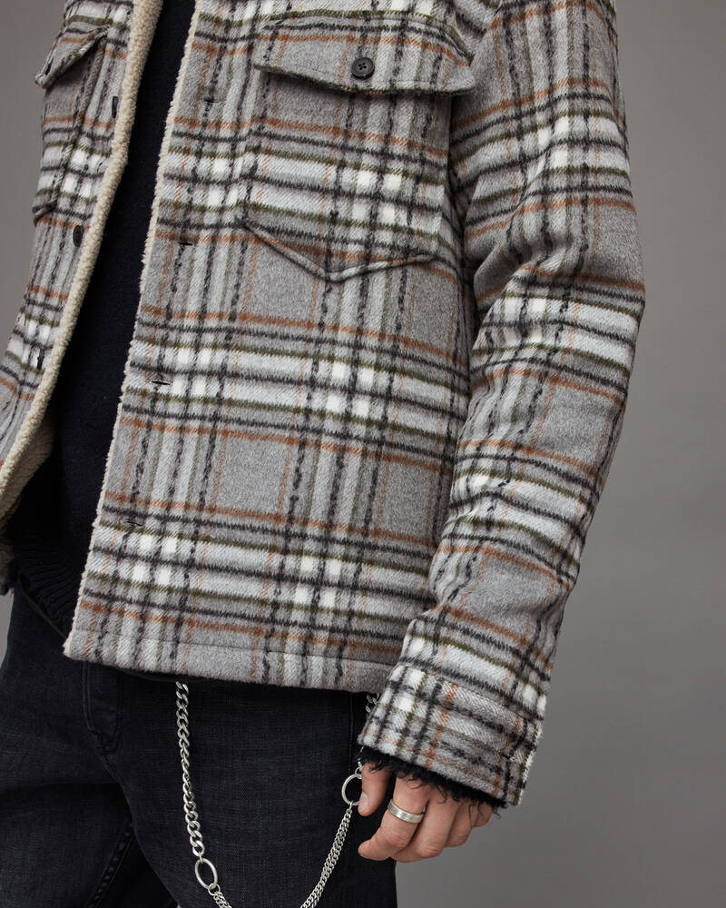 Chaquetas Allsaints Xanetta Checked Sherpa Forro Hombre Grises | YI0869375