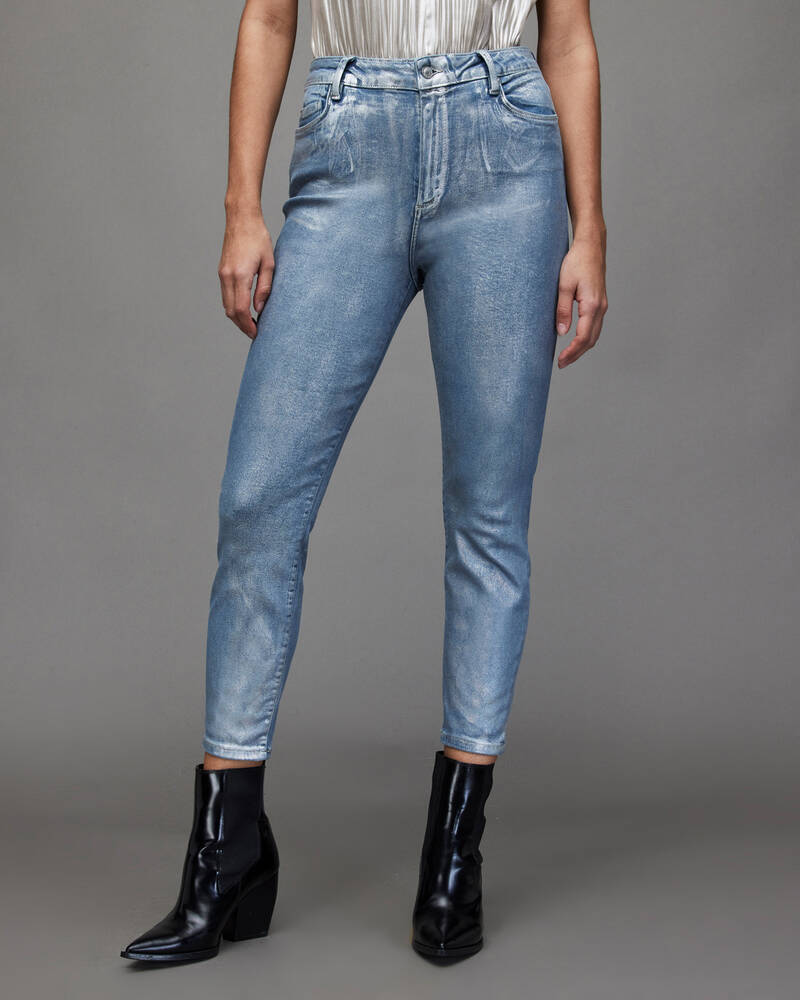 Jeans Allsaints Dax High Rise Metallic Flaco Mujer Azules Azules | VU8362541