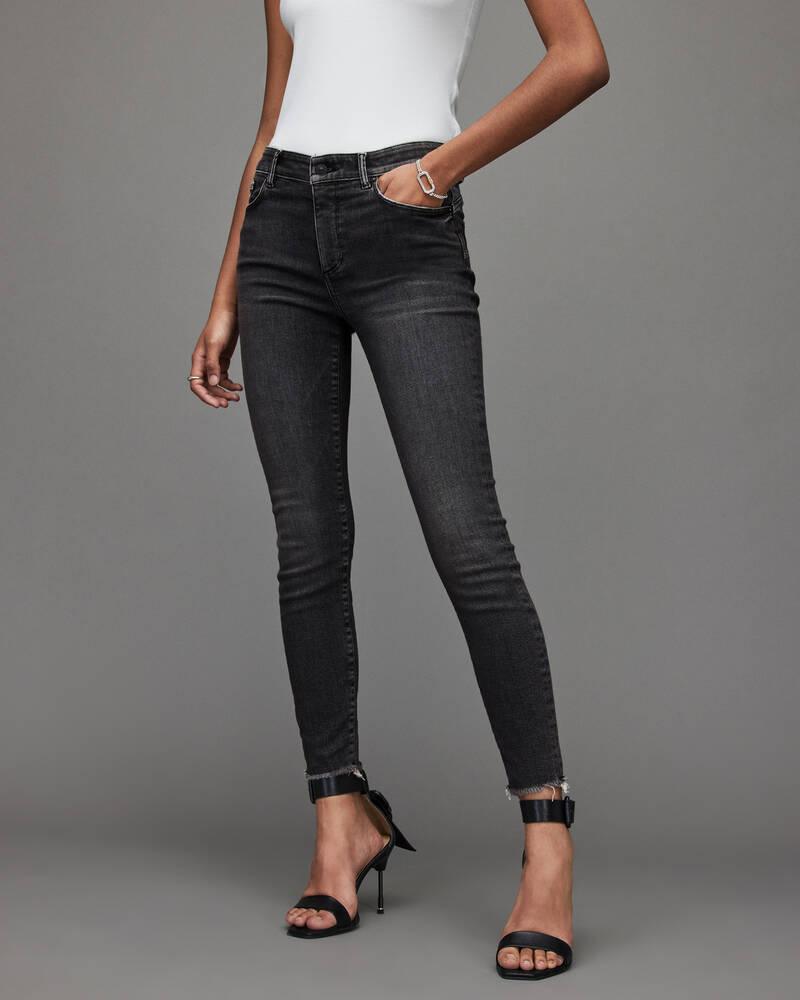 Jeans Allsaints Miller Mid Rise Stretch Push Up Flaco Mujer Negros | HC3658412