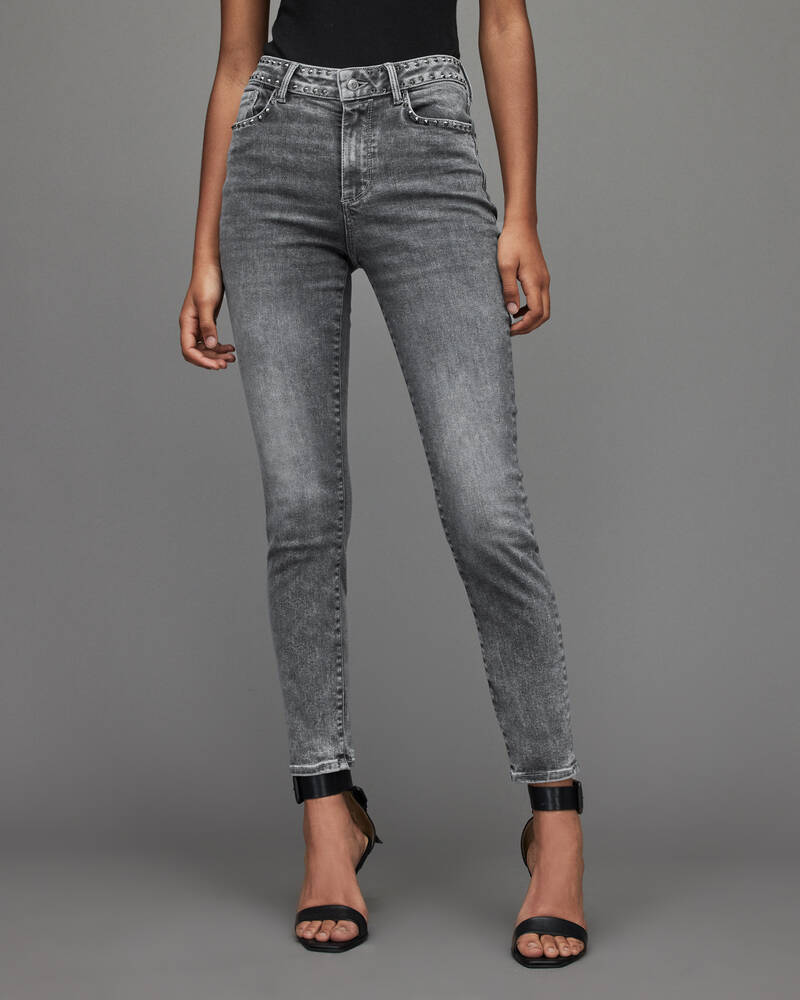 Jeans Allsaints Miller Mid Rise Studded Flaco Mujer Negros | YP8103294