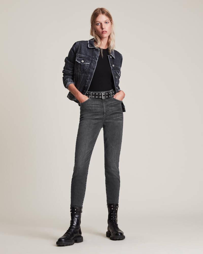 Jeans Allsaints Phoenix Ultra High Rise Flaco Size Me Mujer Negros | GL2459306