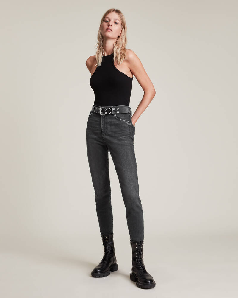 Jeans Allsaints Phoenix Ultra High Rise Flaco Size Me Mujer Negros | GL2459306