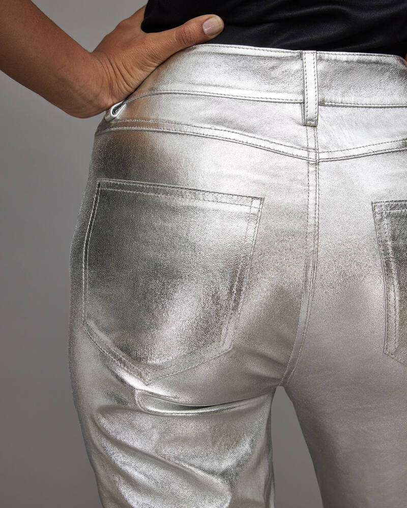 Jeans Allsaints Suri Metallic Cuero Ciclismo Mujer Plateados | NT5679340