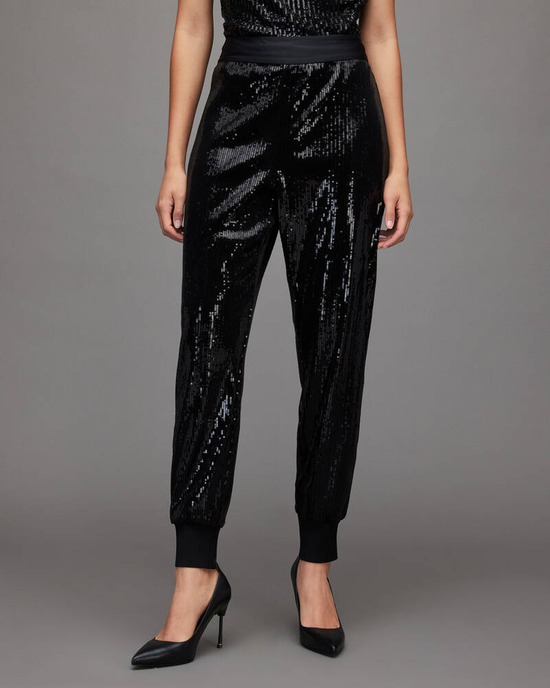 Leggins Allsaints Soraya High Rise Relaxed Sequin Mujer Negros | WI4638057