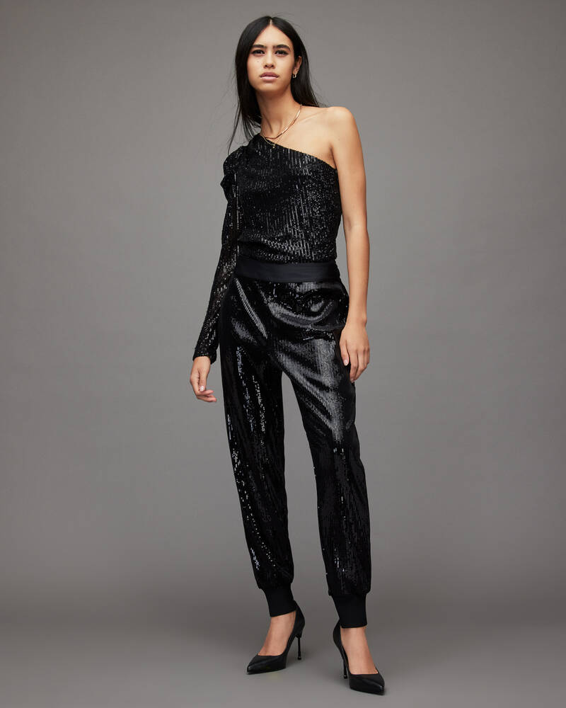 Leggins Allsaints Soraya High Rise Relaxed Sequin Mujer Negros | WI4638057