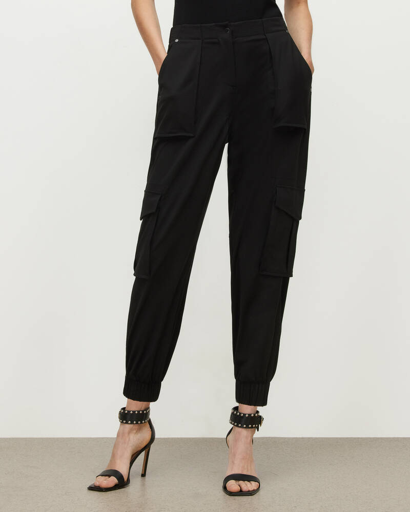 Pantalones Allsaints Frieda High Rise Jersey Cargo Mujer Negros | PO0235614