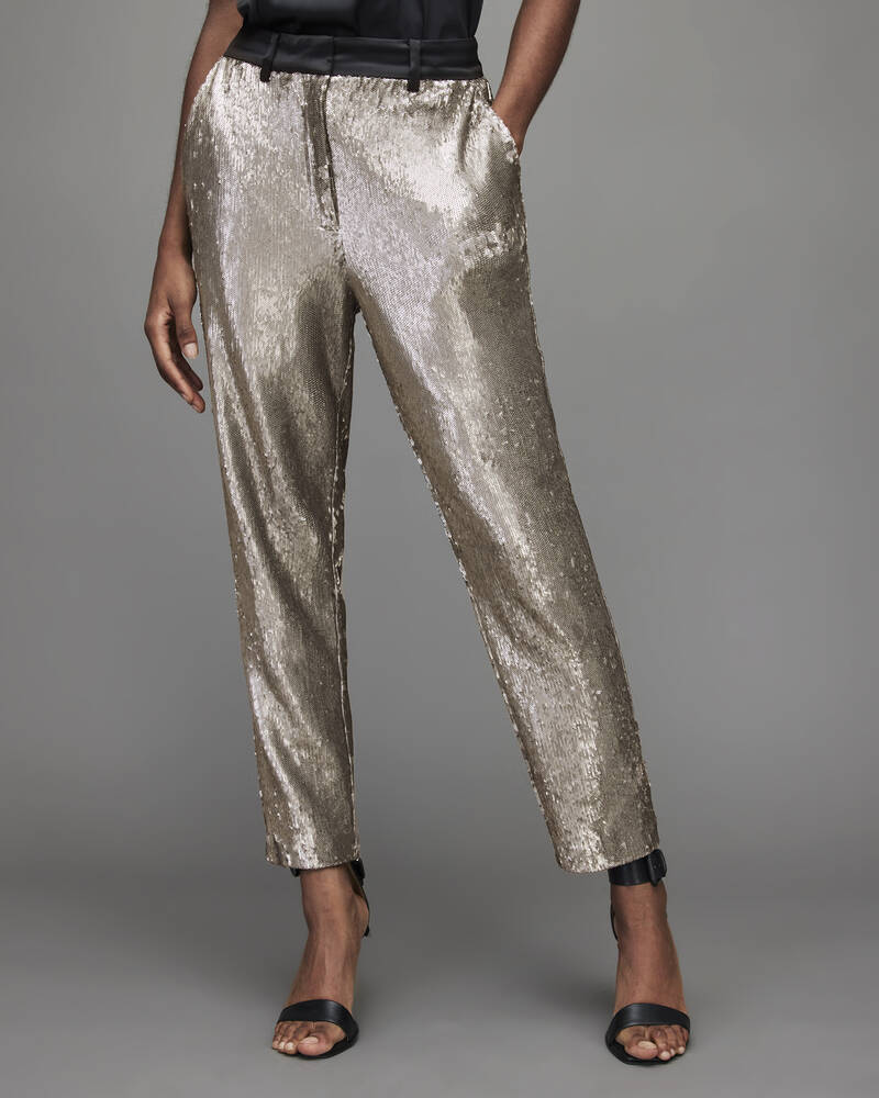 Pantalones Allsaints Leigh Sequin Slim Mujer Plateados | RP2739605