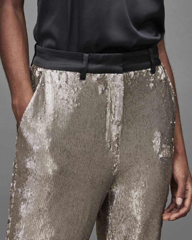 Pantalones Allsaints Leigh Sequin Slim Mujer Plateados | RP2739605