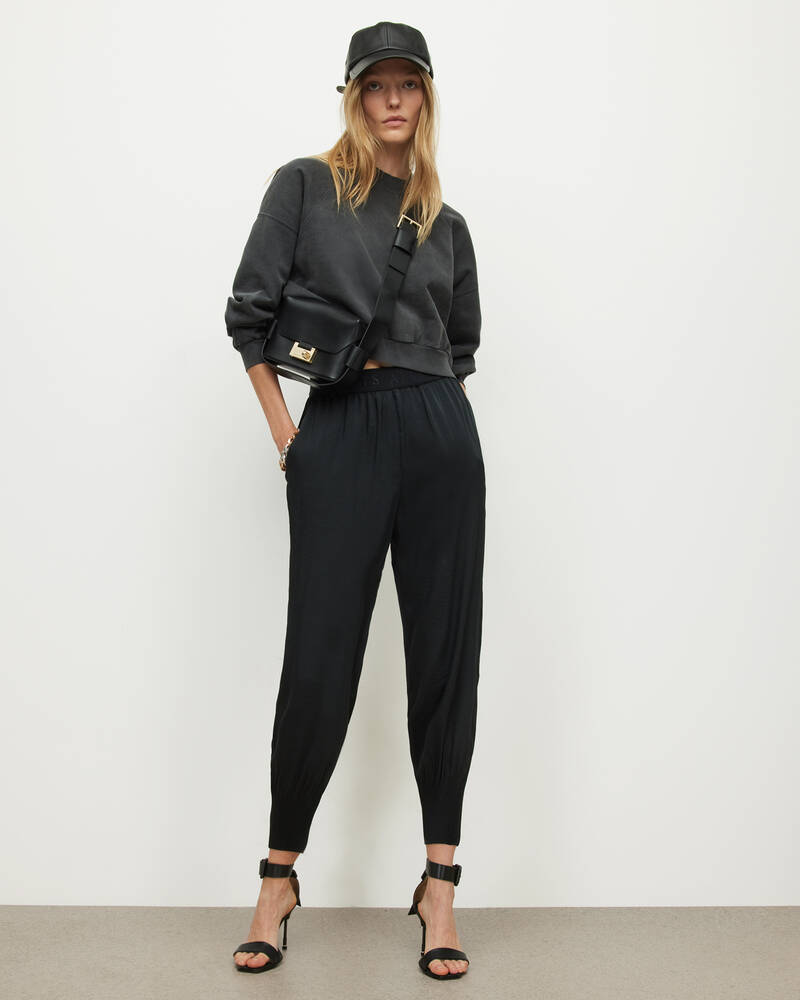 Pantalones Allsaints Nala Mid Rise Tapered Mujer Negros | VO1835467