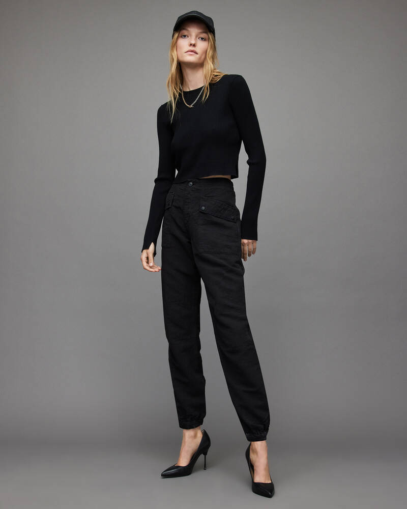 Pantalones Allsaints Val High Rise Linen Blend Mujer Negros | EP6725384