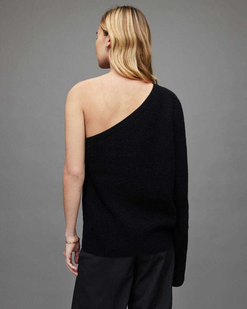 Prendas De Punto Allsaints Asymmetric One Shoulder Acanalado Sueter Mujer Negros | YK3142785