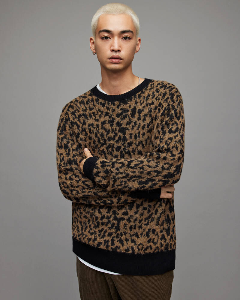 Prendas De Punto Allsaints Catt Leopard Crew Jumper Hombre Marrom | SC7918645