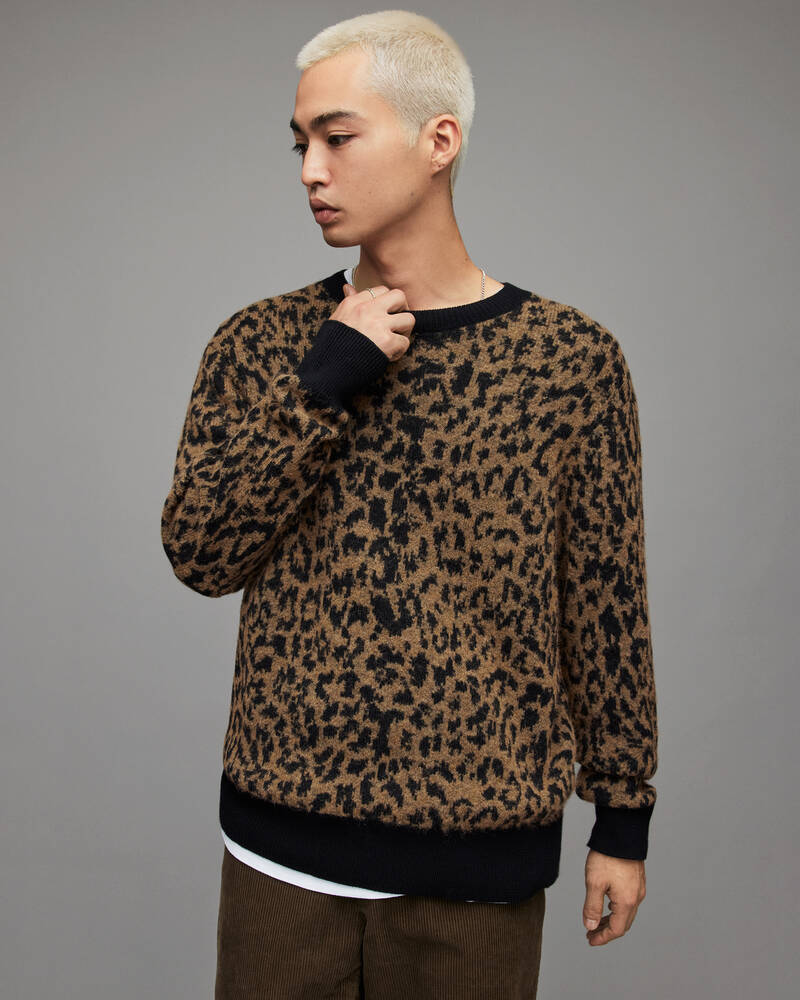 Prendas De Punto Allsaints Catt Leopard Crew Jumper Hombre Marrom | SC7918645