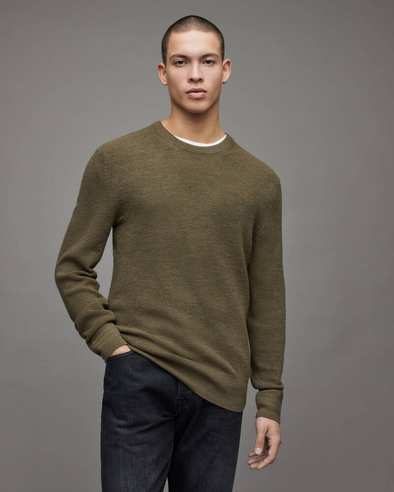 Prendas De Punto Allsaints Ivar Merino Crew Jumper Hombre Verde Oliva Verdes | KN4690375