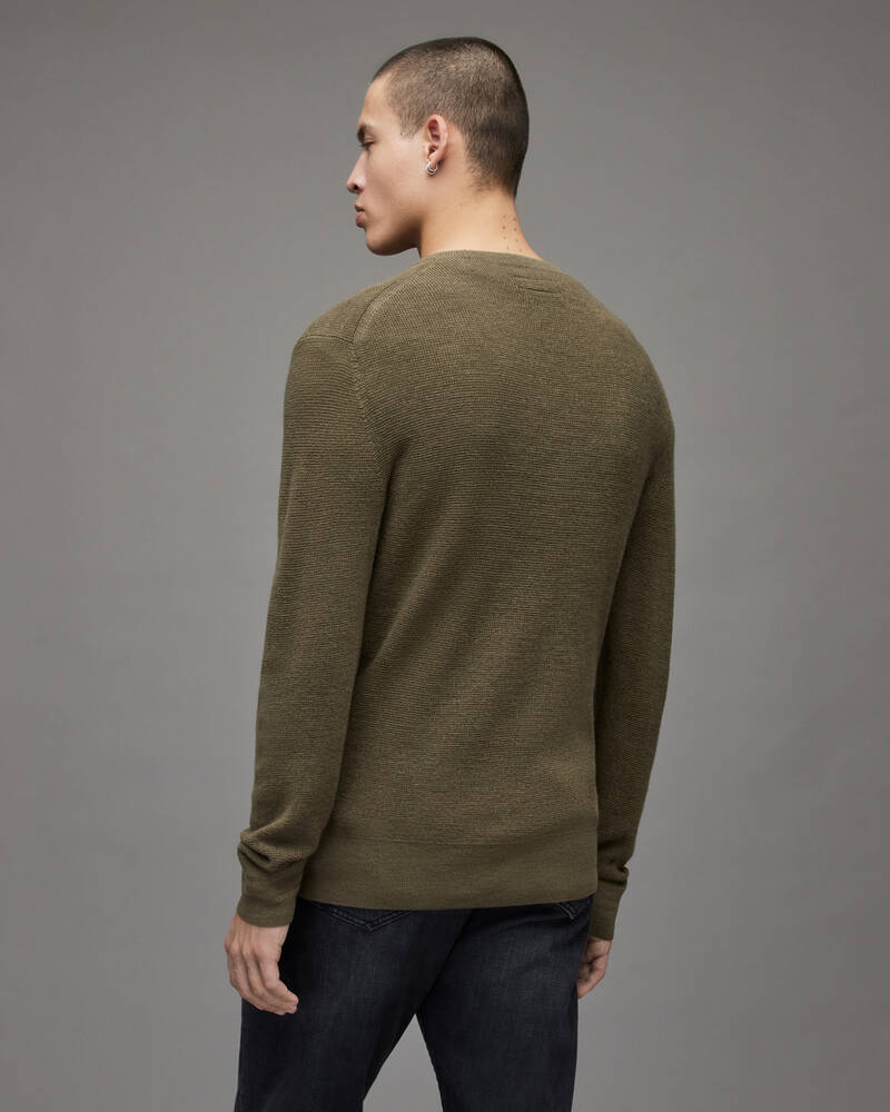 Prendas De Punto Allsaints Ivar Merino Crew Jumper Hombre Verde Oliva Verdes | KN4690375