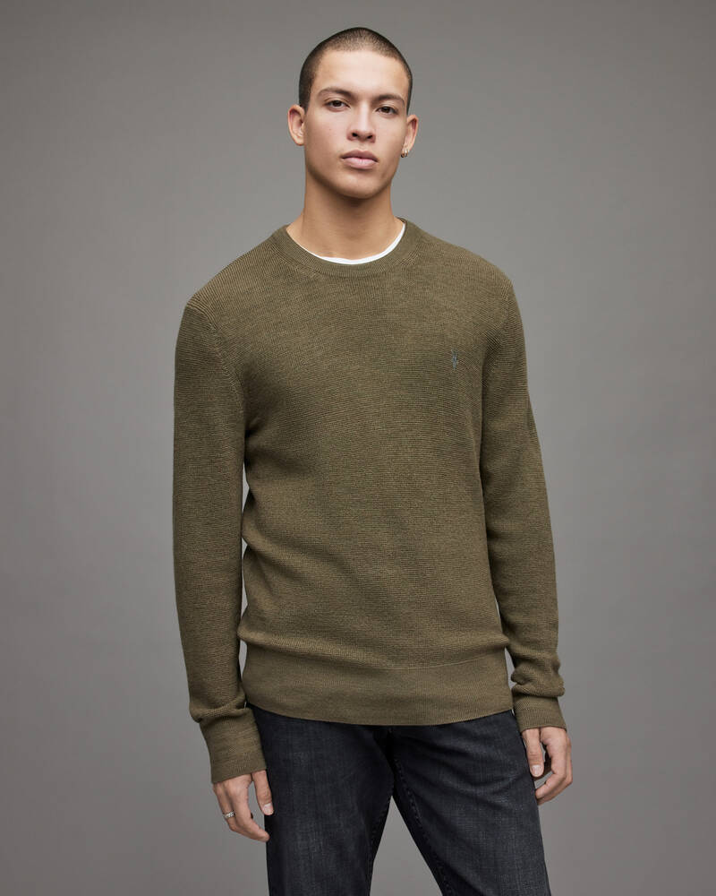 Prendas De Punto Allsaints Ivar Merino Crew Jumper Hombre Verde Oliva Verdes | KN4690375