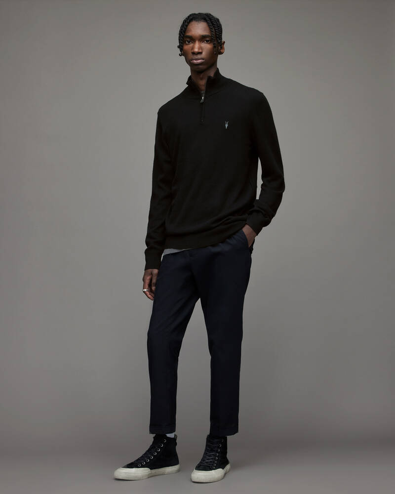 Prendas De Punto Allsaints Kilburn Zip Funnel Neck Jumper Hombre Negros | WV4107682