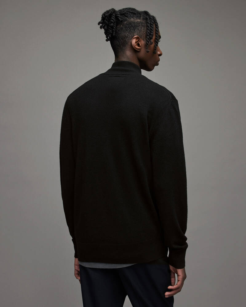 Prendas De Punto Allsaints Kilburn Zip Funnel Neck Jumper Hombre Negros | WV4107682