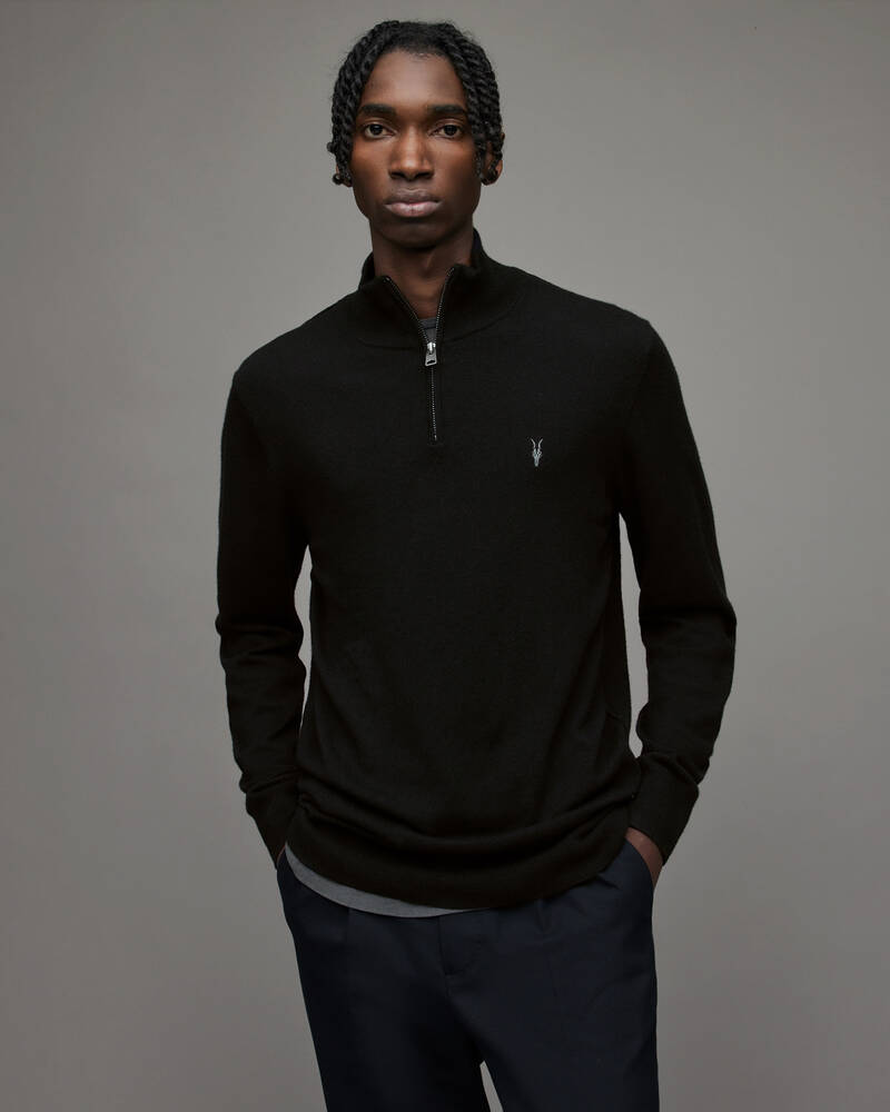 Prendas De Punto Allsaints Kilburn Zip Funnel Neck Jumper Hombre Negros | WV4107682