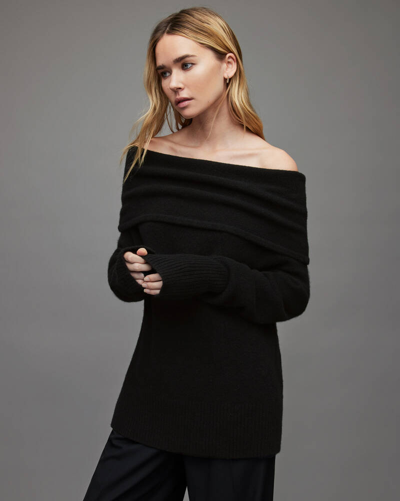 Prendas De Punto Allsaints Lea Off Shoulder Jumper Mujer Negros | WN1254073