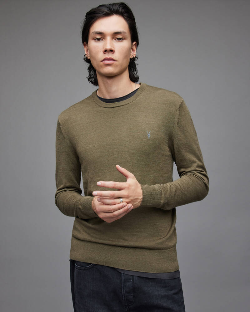 Prendas De Punto Allsaints Mode Merino Crew Jumper Hombre Verde Oliva Verdes | JA6315427