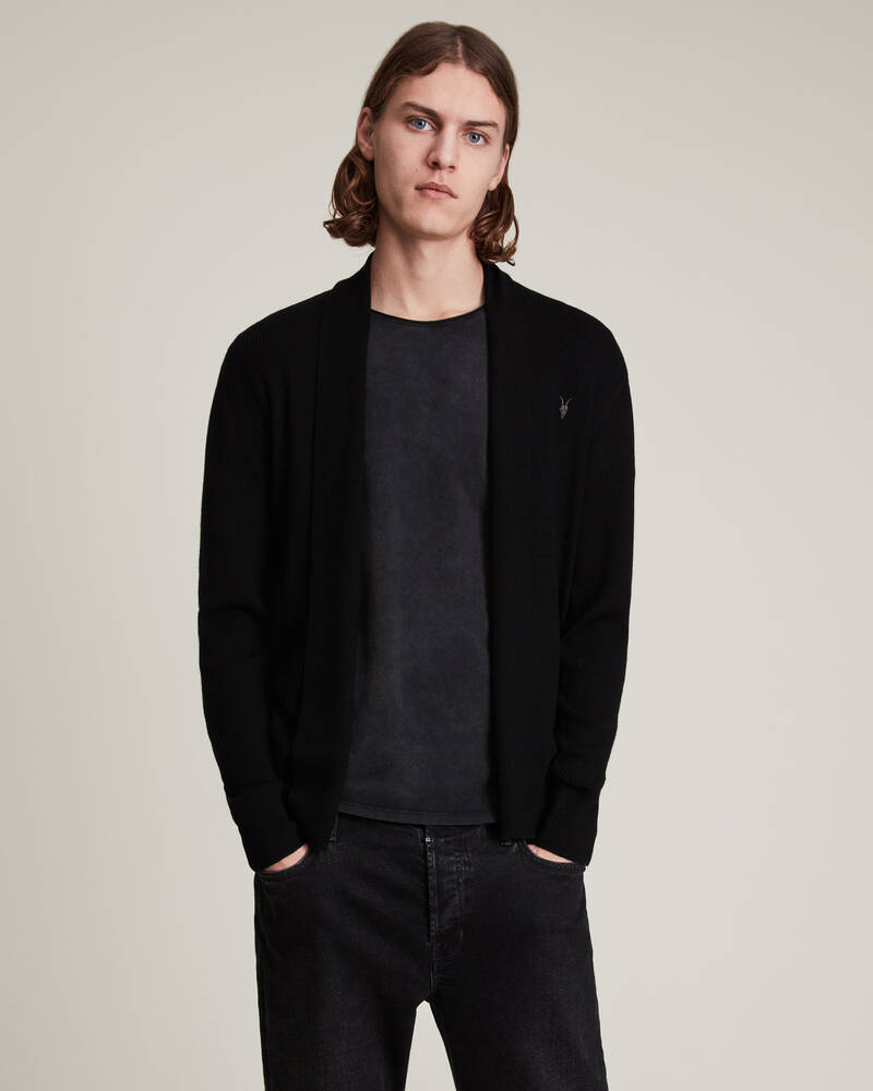 Prendas De Punto Allsaints Mode Merino Open Cardigan Hombre Negros | NH3561248