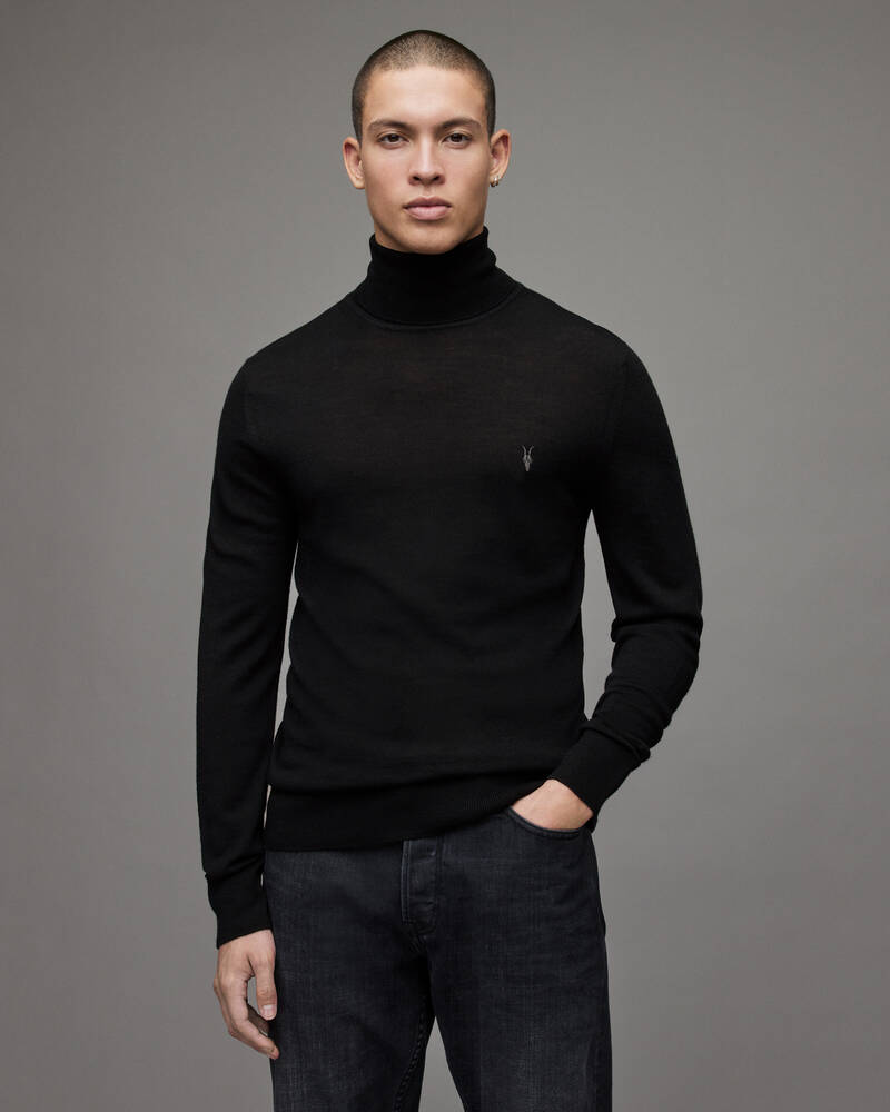 Prendas De Punto Allsaints Mode Merino Roll Neck Jumper Hombre Negros | XU0239154