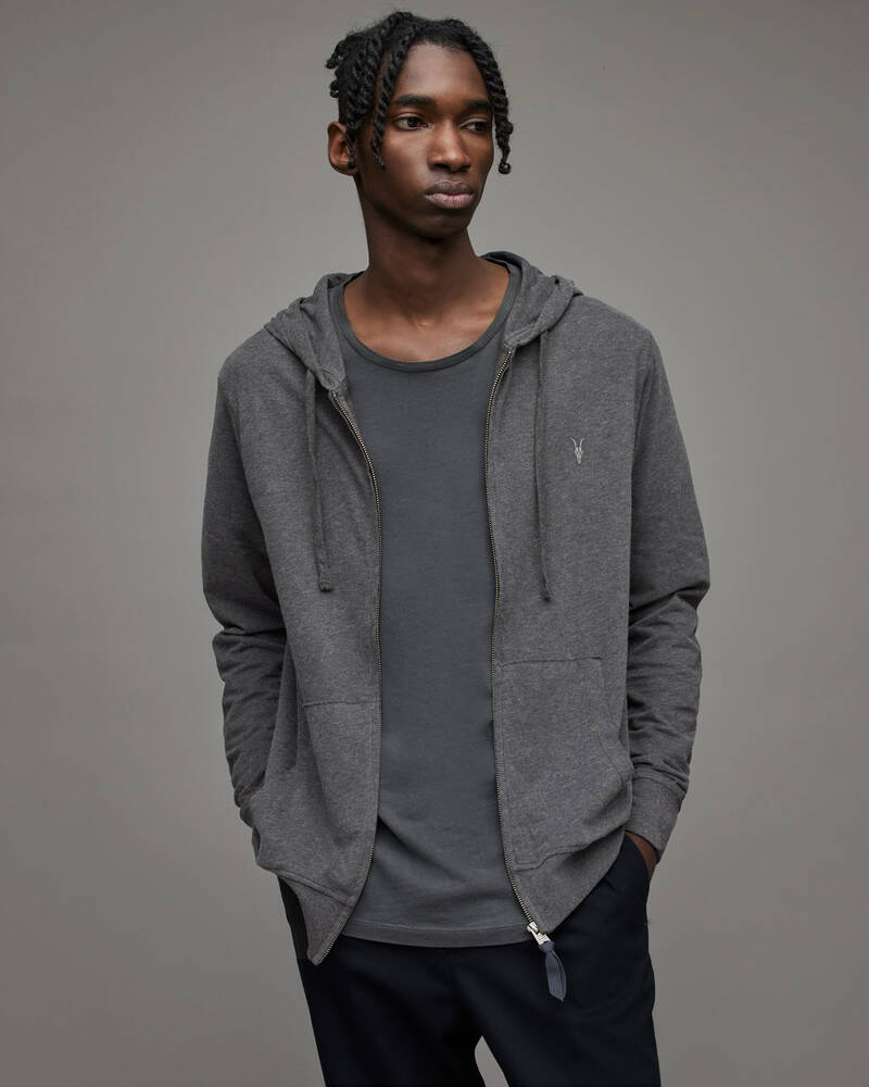 Sudadera Con Capucha Allsaints Brace Brushed Algodon Hombre Grises | TN5249613