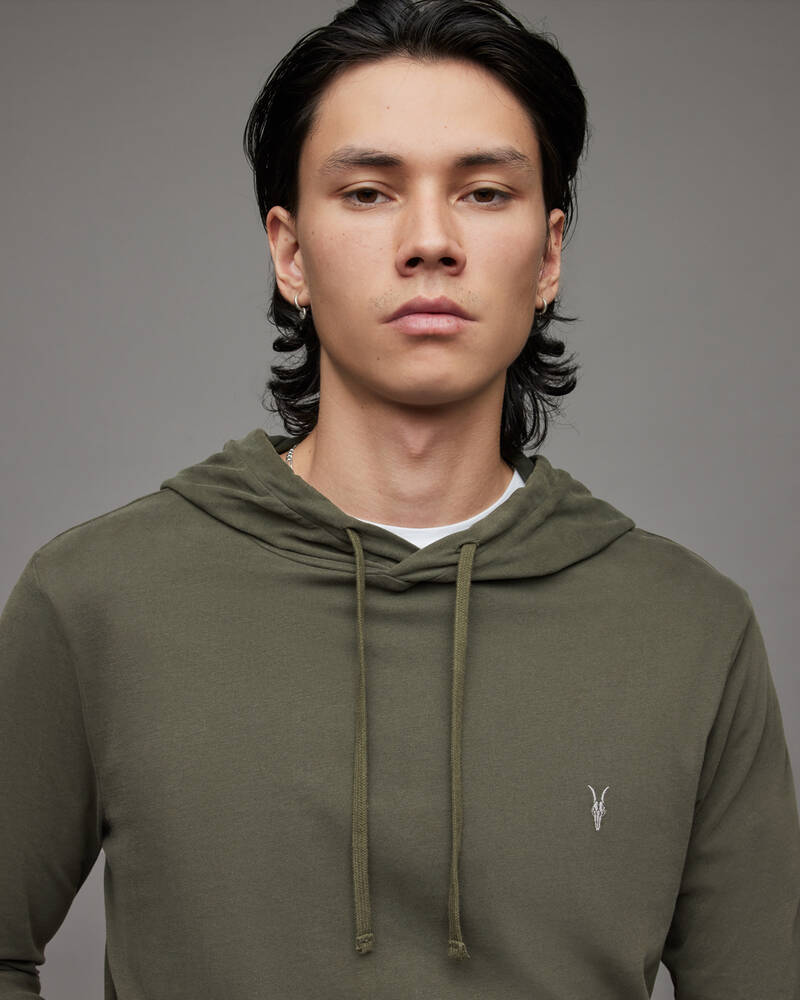 Sudadera Con Capucha Allsaints Brace Pullover Brushed Algodon Hombre Kaki Verdes | UL3824079